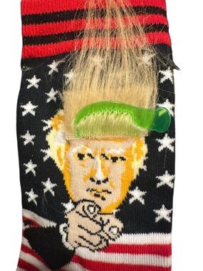 Trump Novelty Red & White Striped Crew Socks- Unisex 8-11